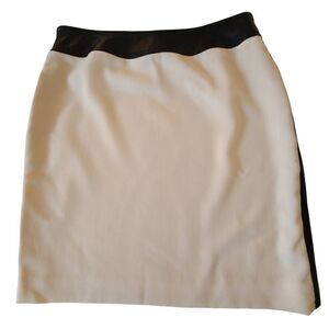 INC International Concepts Womens Faux Black Leather Trim Ivory Wool Skirt